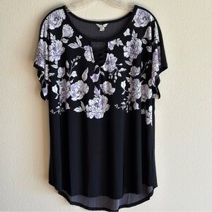 NWT Cato Women's Black and Purple Floral Blouse SZ 14/16W